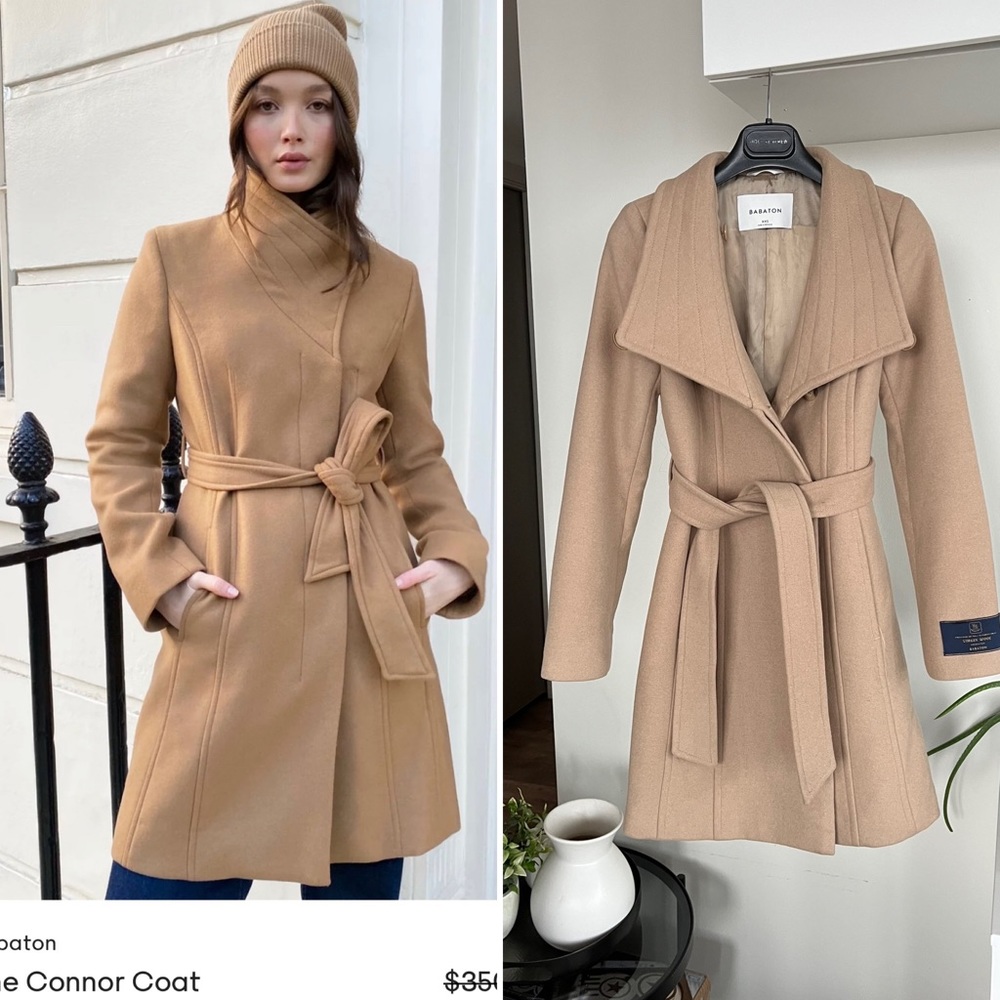 Aritzia Babaton The Connor Savile Elegant Wool Belted Warm Coastal Lined Sz 2XS